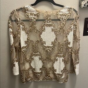 Balmain Cream Embellished 3/4 Sleeve Blouse
